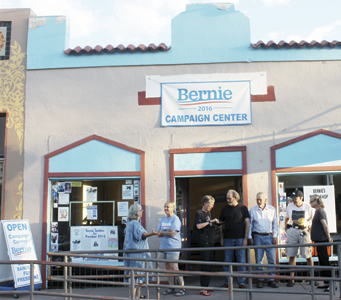 Sanders supporters here split over next move A group of Bernie Sanders supporters visit outside the Democratic presidential candidate’s local headquarters on Broadway in Silver City on Saturday night. The headquarters was the candidate’s first office in New Mexico.